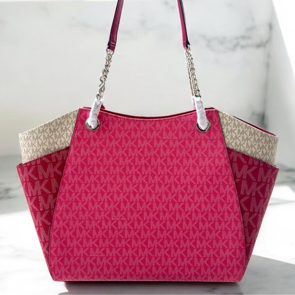 Michael Kors Large Jet Set Travel Chain Shoulder Bag Dark Raspberry Multi - Picture 4 of 7